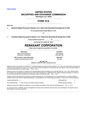 Miniature Renasant Corp 10-Q Rapport trimestriel  