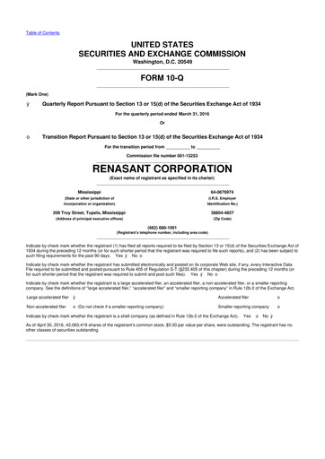 Miniature Renasant Corp 10-Q Rapport trimestriel  