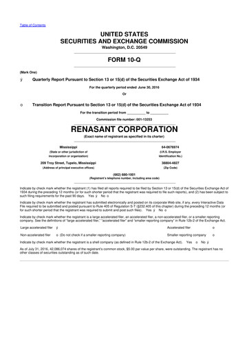 Miniature Renasant Corp 10-Q Rapport trimestriel  
