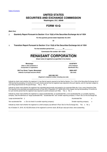 Miniature Renasant Corp 10-Q Rapport trimestriel  