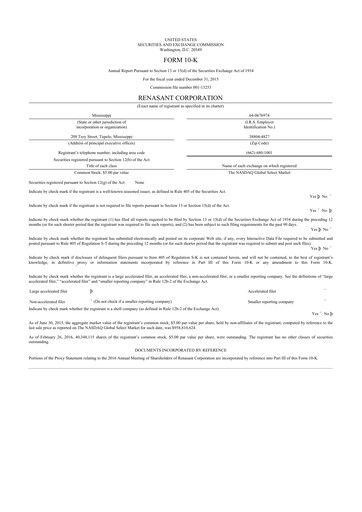 Miniature Renasant Corp 10-K Rapport annuel 2016