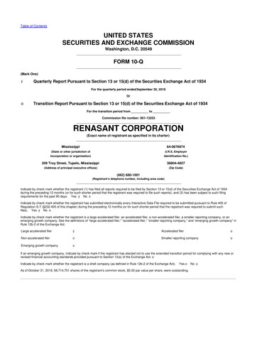 Miniature Renasant Corp 10-Q Rapport trimestriel  