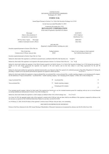 Miniature Renasant Corp 10-K Rapport annuel 2019