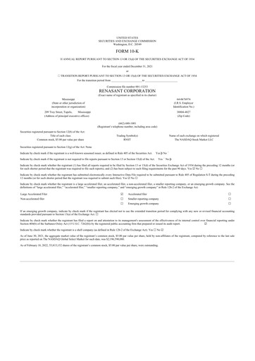 Miniature Renasant Corp 10-K Rapport annuel 2021