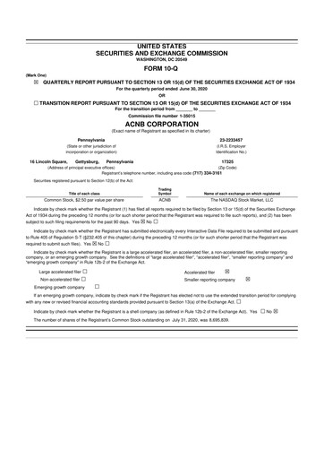 Thumbnail ACNB Corporation
 10-Q Quarterly Report FY2020 