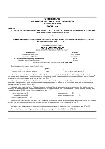 Thumbnail ACNB Corporation
 10-Q Quarterly Report FY2020 