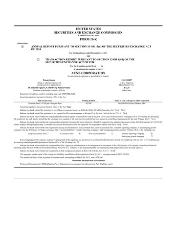 Thumbnail ACNB Corporation
 10-K Annual Report 2021