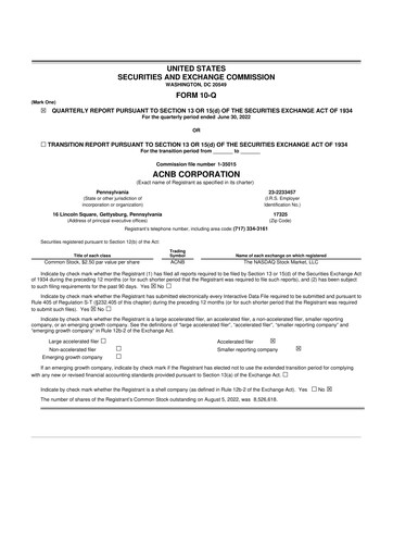 Thumbnail ACNB Corporation
 10-Q Quarterly Report FY2022 