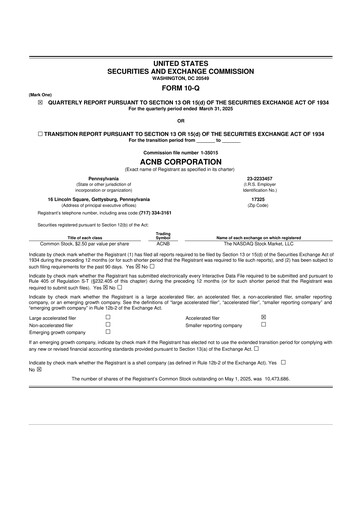 Thumbnail ACNB Corporation
 10-Q Quarterly Report FY2025 