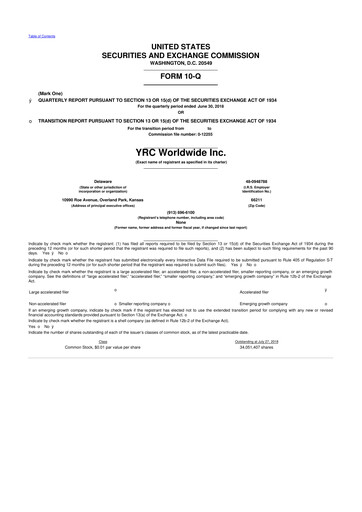 Thumbnail Yellow Corporation 10-Q Quarterly Report FY2018 
