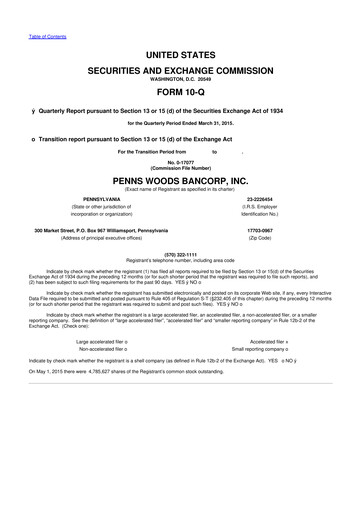 Thumbnail Penns Woods Bancorp 10-Q Quarterly Report FY2015 
