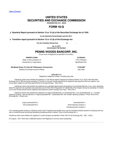 Thumbnail Penns Woods Bancorp 10-Q Quarterly Report FY2017 