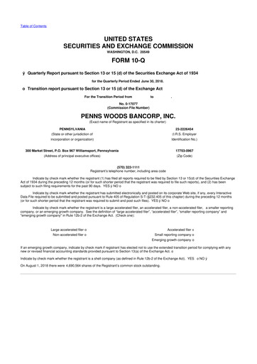 Thumbnail Penns Woods Bancorp 10-Q Quarterly Report FY2018 