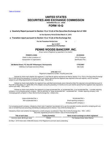 Thumbnail Penns Woods Bancorp 10-Q Quarterly Report FY2019 