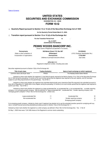 Thumbnail Penns Woods Bancorp 10-Q Quarterly Report FY2020 