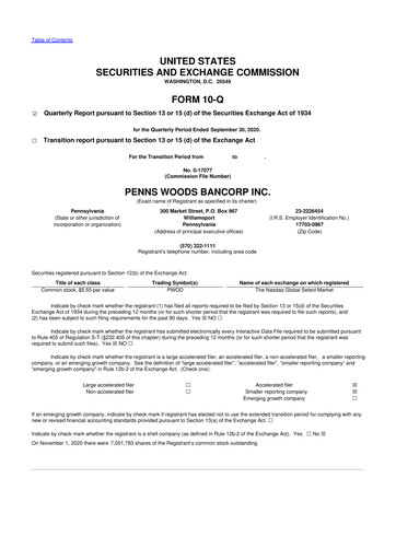 Thumbnail Penns Woods Bancorp 10-Q Quarterly Report FY2020 