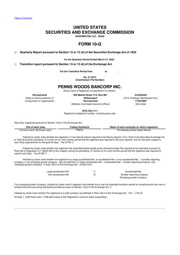 Thumbnail Penns Woods Bancorp 10-Q Quarterly Report FY2022 