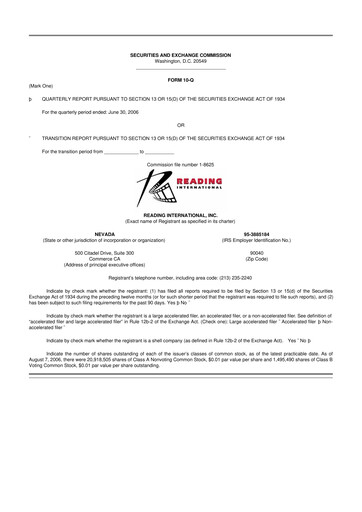 Thumbnail Reading International
 10-Q Quarterly Report FY 