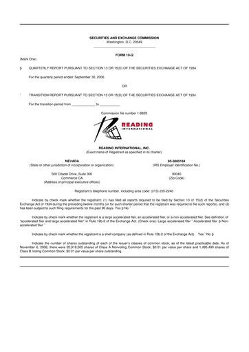 Thumbnail Reading International
 10-Q Quarterly Report FY 