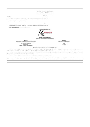 Thumbnail Reading International
 10-Q Quarterly Report FY 