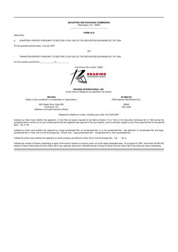Thumbnail Reading International
 10-Q Quarterly Report FY 