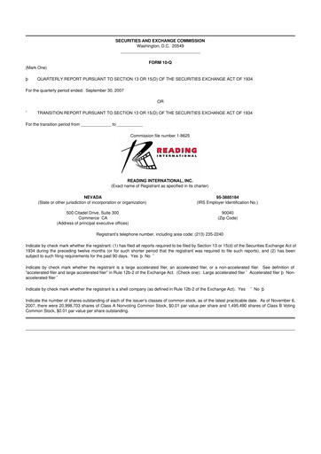 Thumbnail Reading International
 10-Q Quarterly Report FY 