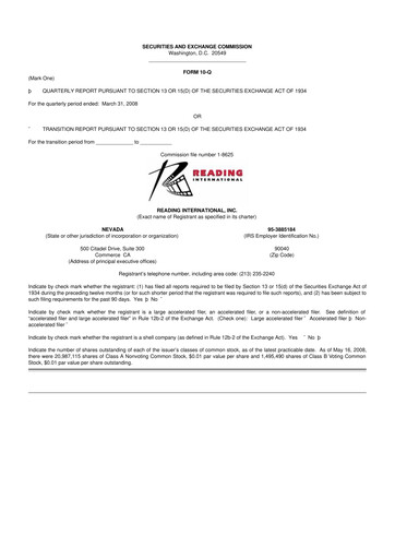 Thumbnail Reading International
 10-Q Quarterly Report FY 
