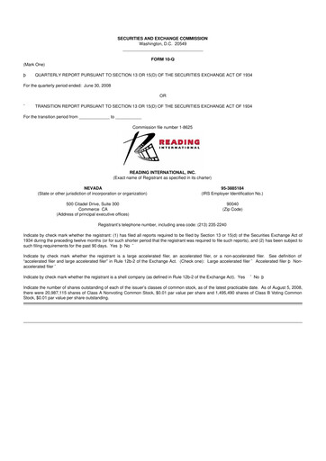 Thumbnail Reading International
 10-Q Quarterly Report FY 