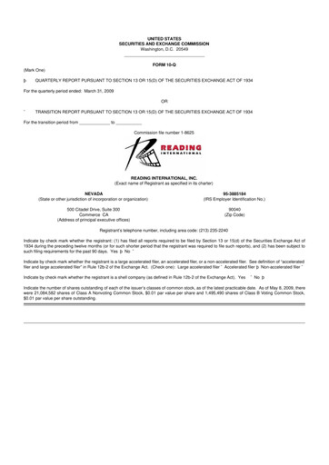 Thumbnail Reading International
 10-Q Quarterly Report FY 