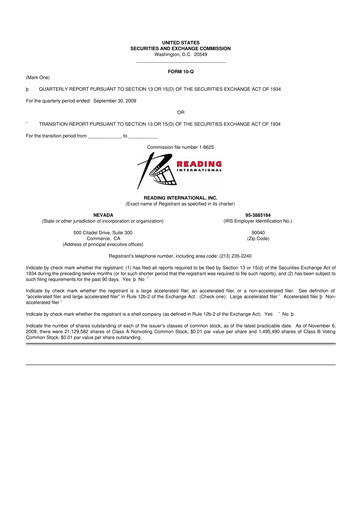Thumbnail Reading International
 10-Q Quarterly Report FY 