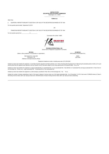 Thumbnail Reading International
 10-Q Quarterly Report FY 