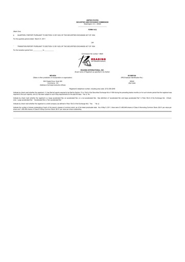 Thumbnail Reading International
 10-Q Quarterly Report FY 