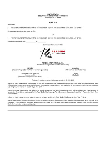 Thumbnail Reading International
 10-Q Quarterly Report FY 