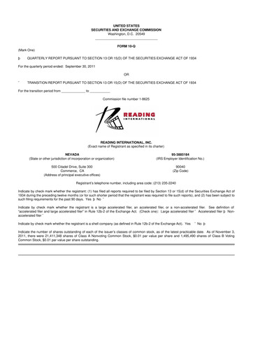 Thumbnail Reading International
 10-Q Quarterly Report FY 