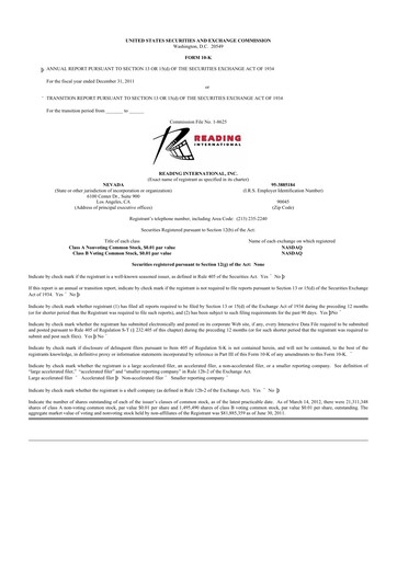 Thumbnail Reading International
 10-K Annual Report 2011