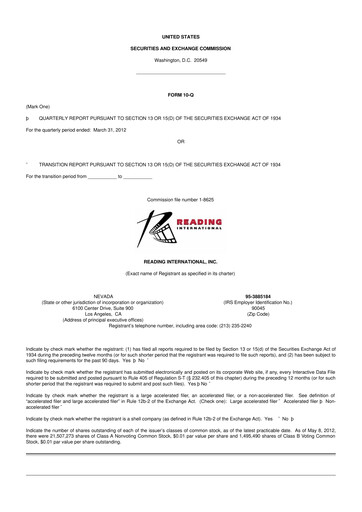 Thumbnail Reading International
 10-Q Quarterly Report FY 