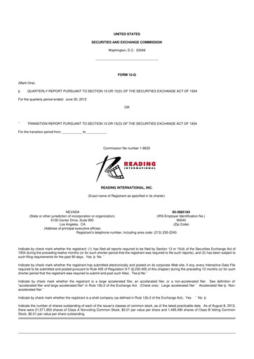 Thumbnail Reading International
 10-Q Quarterly Report FY 