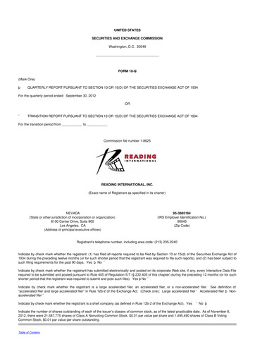 Thumbnail Reading International
 10-Q Quarterly Report FY 