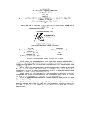 Thumbnail Reading International
 10-Q Quarterly Report FY 