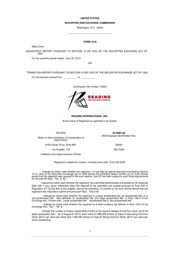 Thumbnail Reading International
 10-Q Quarterly Report FY 