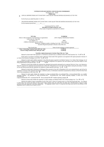 Thumbnail Reading International
 10-K Annual Report 2013