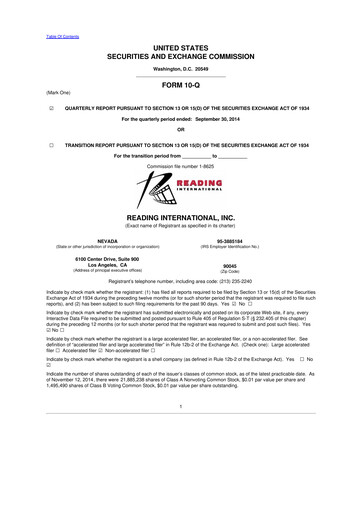 Thumbnail Reading International
 10-Q Quarterly Report FY 