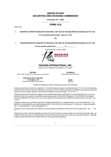 Thumbnail Reading International
 10-Q Quarterly Report FY 