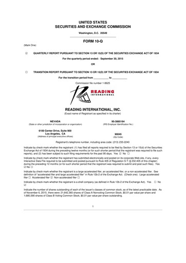 Thumbnail Reading International
 10-Q Quarterly Report FY 
