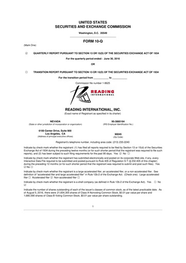 Thumbnail Reading International
 10-Q Quarterly Report FY 