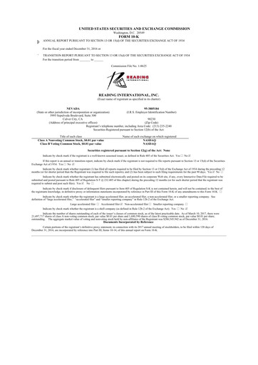 Thumbnail Reading International
 10-K Annual Report 2016