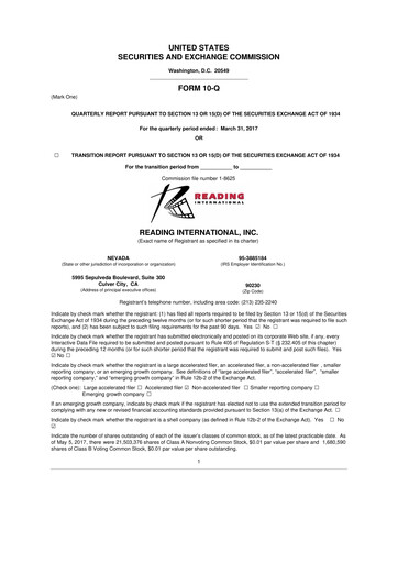 Thumbnail Reading International
 10-Q Quarterly Report FY 