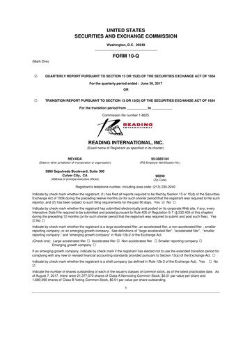 Thumbnail Reading International
 10-Q Quarterly Report FY 