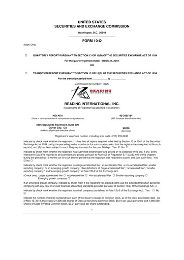 Thumbnail Reading International
 10-Q Quarterly Report FY 