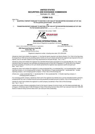 Thumbnail Reading International
 10-Q Quarterly Report FY 
